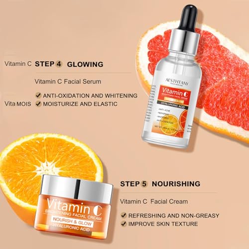 R RadiantRise 5-in-1 Vitamin C Skin Care Set for Brightening & Glow