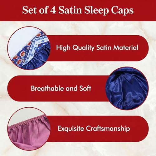 4 Pack Satin Sleep Bonnet for Hair Protection & Moisture Retention