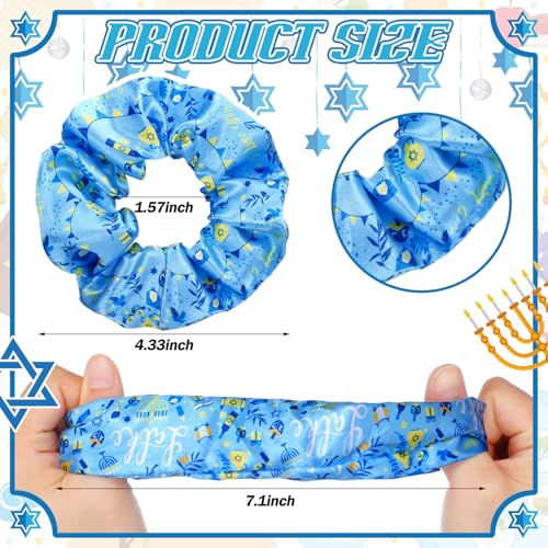 24 Hanukkah Hair Scrunchies - Blue Star of David & Dreidel Designs