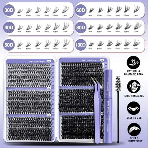 EASITENSION 708 PCS Wispy Lash Clusters Kit - 10-16mm DIY Natural Eyelashes