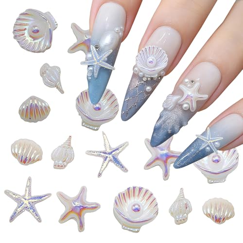50Pcs Ocean Theme Beach Nail Charms - Starfish & Shell Rhinestones