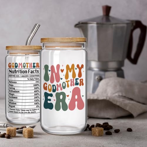 16oz Godmother Proposal Coffee Glass Cup with Lid & Straw