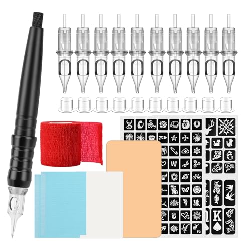 ATOMUS Gray DIY Tattoo Cartridge Pen Kit with Stencil Practice Skin & Ink Cups