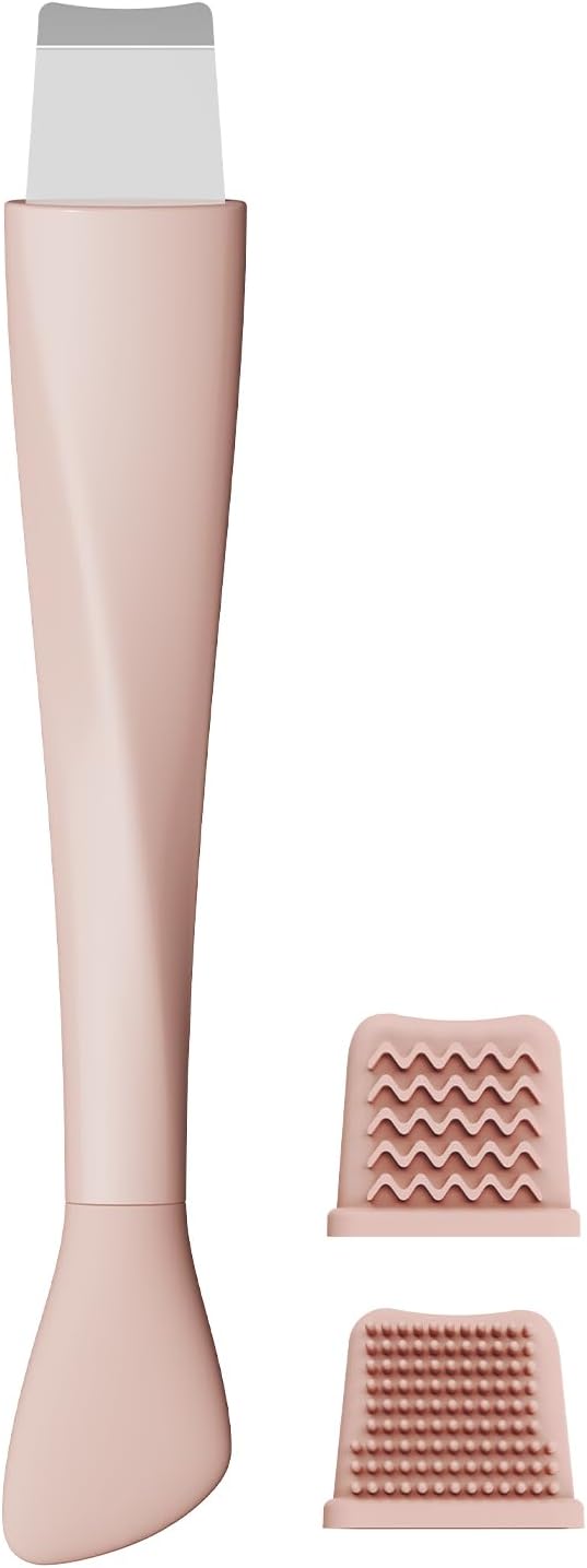 Blackhead Remover Tool - Stainless Steel Face Scraper | 3-in-1 Skin Care Tool with Mask Applicator & Silicone Heads (Pink)