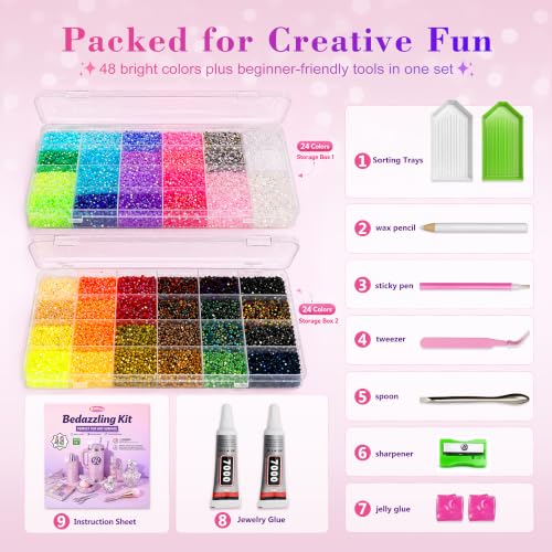 Redtwo 60,000 Pcs 3mm Flatback AB Rhinestones Bedazzling Kit