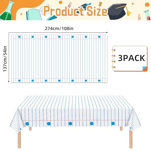 Notebook Paper Plastic Tablecloths - 3 Pack for School Events