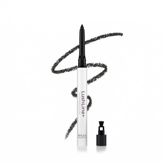 Rumi Cosmetiques LushLine+ Waterproof Eyeliner Pencil For Mature Women - Smudge Proof, Long-Lasting, Non Toxic, Soft Glide - Safe For Sensitive Eyes (Natural Black)