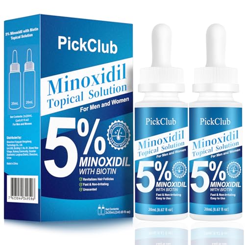 5% Minoxidil Hair Regrowth Serum with Biotin for Men and Women, 2-Pack