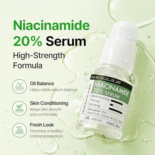 DERMA FACTORY Niacinamide 20% Face Serum for Oily Skin - Lightweight Hydration with Rose Water & Glycerin