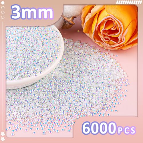 White AB 3mm Resin Rhinestones 6000Pcs with Glue | 10ml B7000 Adhesive & Tools