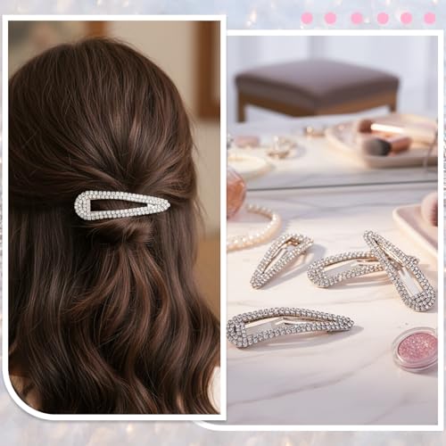 4PCS Rhinestone Hair Clips - Dazzling Crystal Snap Barrettes