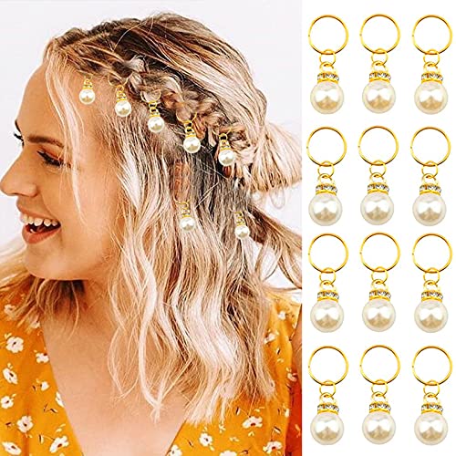 NAISKA Set of 6 Gold Pearl Hair Clips & Dreadlock Accessories with Crystals - Wedding & Party Hair Jewelry for Women