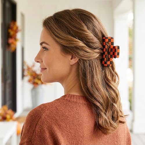 Budsmile 4PCS Halloween Hair Claw Clips – Pumpkin Spider Web Cat Lattice Nonslip Orange Pack
