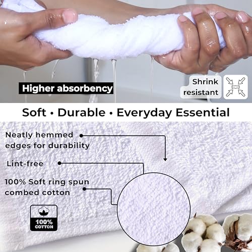 LIVINATI White Cotton Wash Cloths 12 Pack - 12"x12" Soft Bath Rags