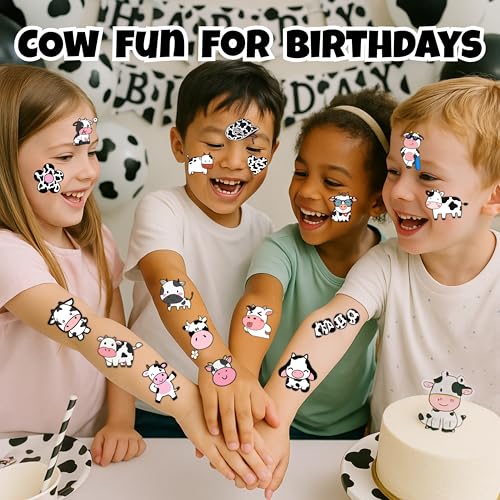 60 Pre-Cut Cow Temporary Tattoos for Kids - Party Favors