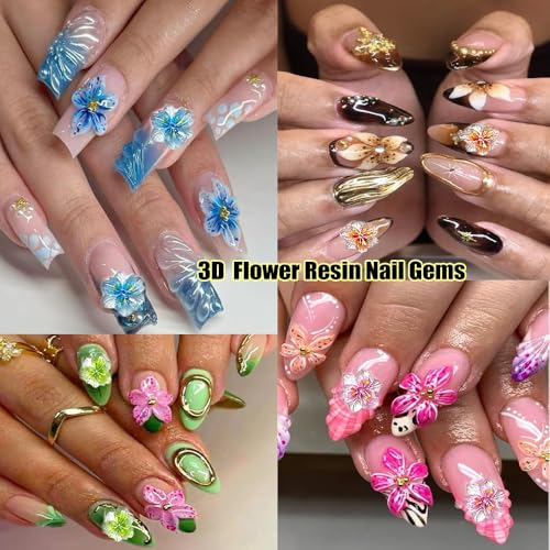 100Pcs 3D Colorful Flower Nail Charms for Nail Art - Hibiscus Design