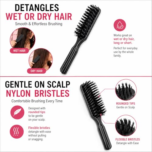 3-Pack Pocket Hair Brush Set - Compact 6-Inch Detangling Brush