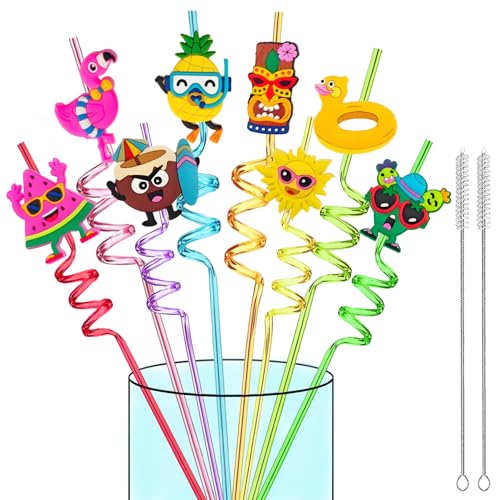 24 Reusable Hawaiian Crazy Straws with Tropical Charms
