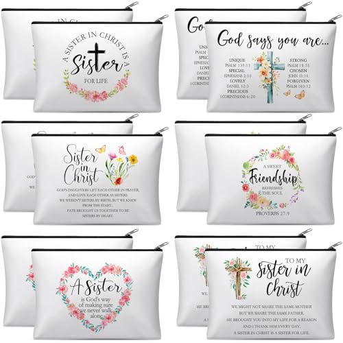 12-Pack Sisters in Christ Makeup Bags - Inspirational Religious Gifts