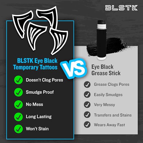 BLSTK Athletics Sports Eye Black Temporary Tattoos - Phantom Design, 6 Pack