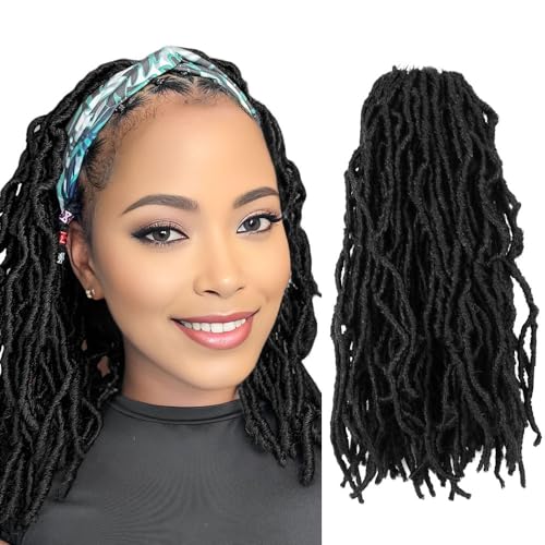 Niseyo Faux Locs Crochet Hair 12 Inch - 6 Pack Natural Black Pre-Looped Synthetic Locs