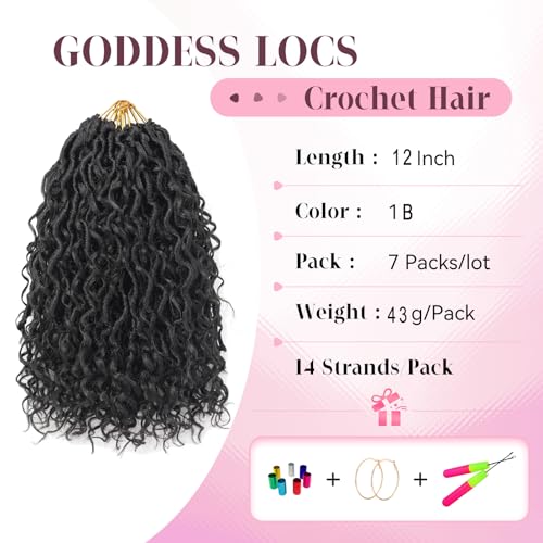 Aipin 12 Inch Goddess River Locs Crochet Hair 7 Packs - 1B Natural Black