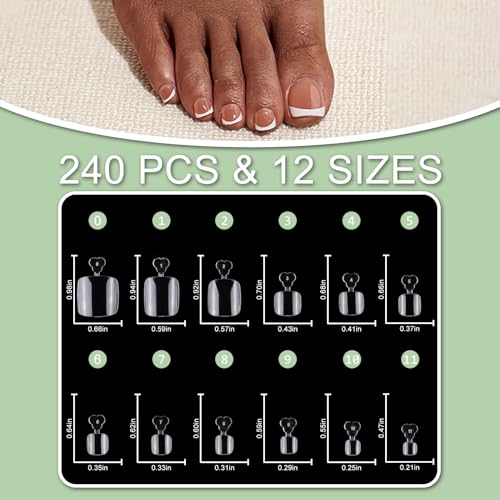 LuckForever 240pc Clear Press-On Short Square Toenail Tips