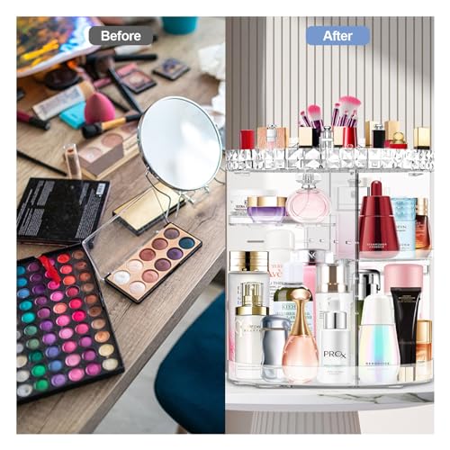 Clear 360° Rotating Makeup Organizer with Large Capacity & Adjustable Layers - MISERWE A