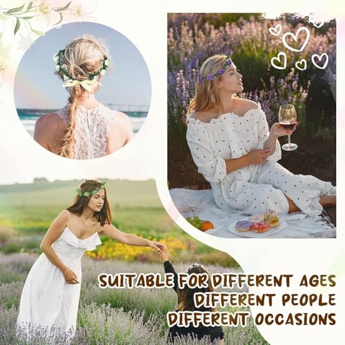 AmFor 11 Pcs Multicolor Rose Flower Wreath Crown Headband Garland for Festivals & Weddings