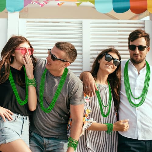 50PCS St. Patrick's Day Green Bead Necklaces - Metallic Mardi Gras Accessories