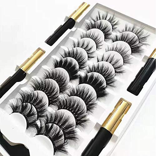 Magnetic Eyelashes Kit with 4 Eyeliner Tubes, Wispy 10-20mm Reusable False Lashes