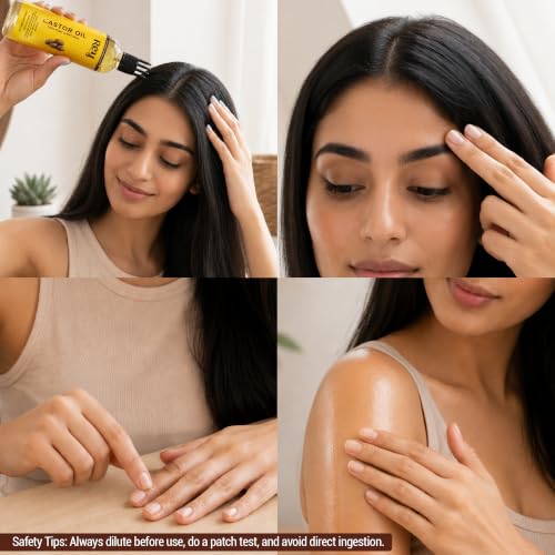 Castor Oil for Hair & Skin - Rey Naturals Cold Pressed Arandi Oil 200 ml