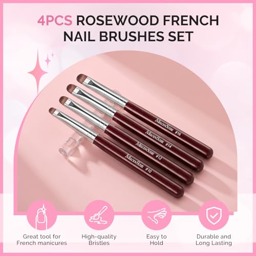 MelodySusie 4-Piece French Manicure Nail Brush Set with Rosewood Handles