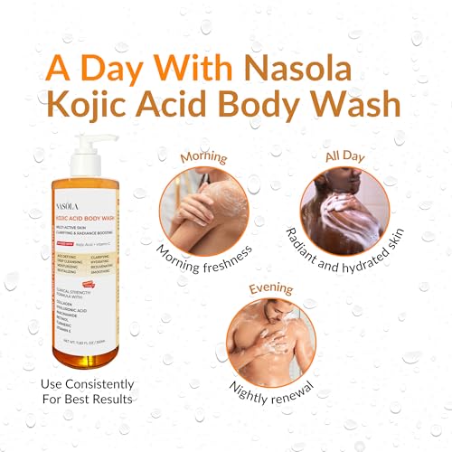 Nasola Kojic Acid Body Wash 11.83 fl oz – Brightening Shower Gel with Turmeric & Vitamin C for All Skin Types