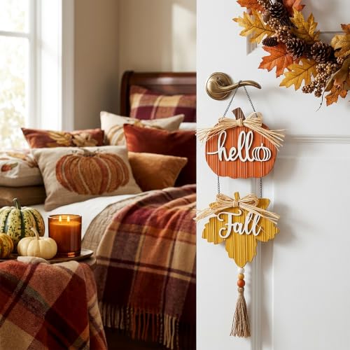 Rustic Fall Wreath with Pumpkin & Maple Leaf – 15 Inch