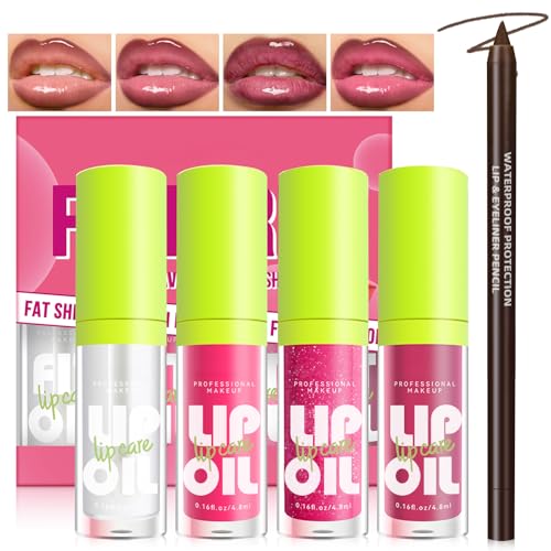 HOSAILY Lip Oil & Lip Liner Set - 4 Colors Moisturizing Gloss