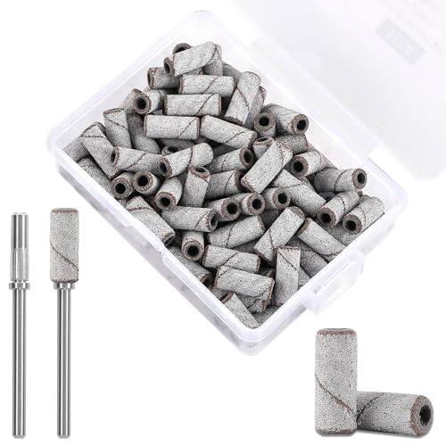 C12rtive 100Pcs #150 Nail Drill Bits Sanding Bands with 2 Mandrel Bits — Medium Grit, 3mm, for Nail Drill