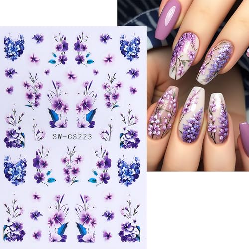 TANYOOTO 3D Flower Nail Art Stickers Mix - Spring Petal Decals, 6 Sheets (3D Flowers02)