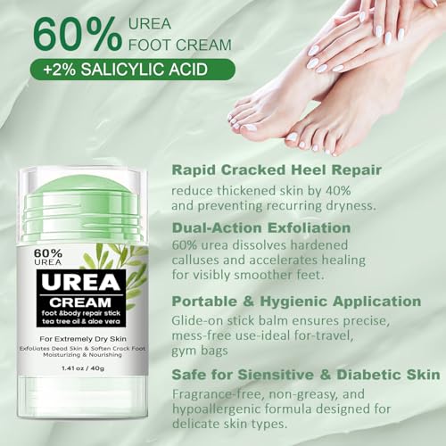 60% Urea Cream Stick for Cracked Heels & Calluses – Tea Tree Oil & Aloe Vera