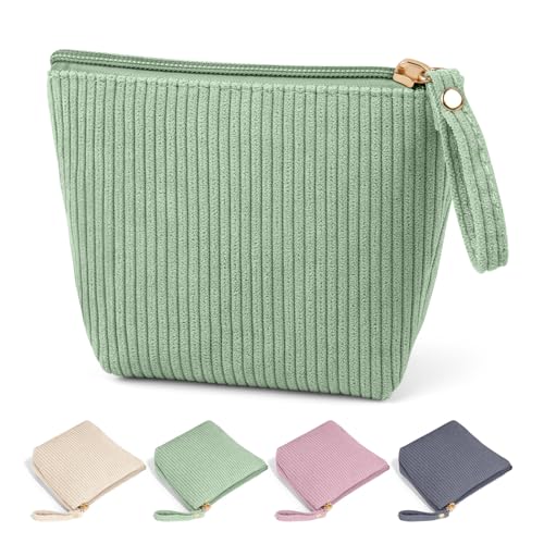 MAGEFY Mini Corduroy Makeup Bag for Women - Green Travel Pouch