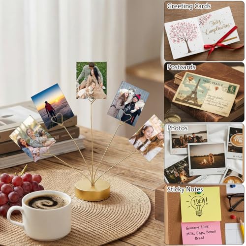 Heart-Shaped Photo Holder Tree Stand with 5 Clips - Gold