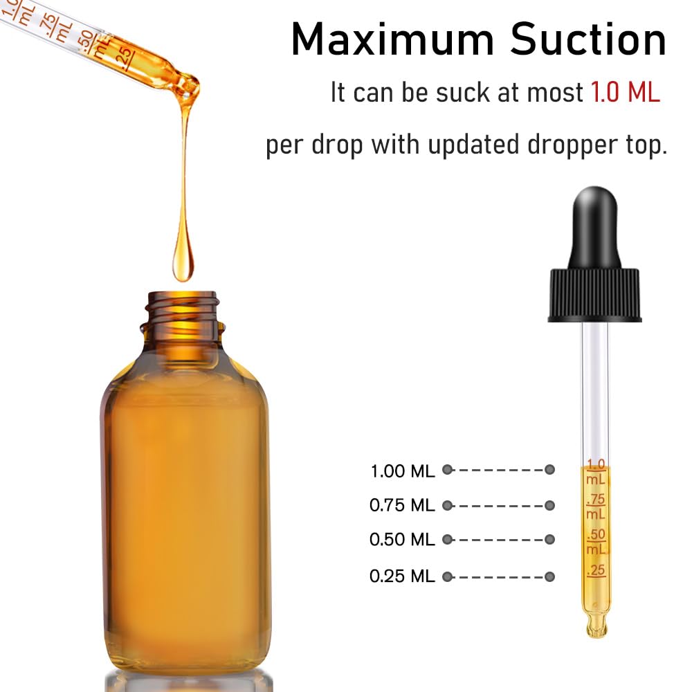Bumobum Glass Dropper Bottles, 2 oz Amber and Blue for Essential Oils With Funnel, Labels & Pipette - 2 Pack Eye Tincture Dispensing Bottle With Measured Dropper