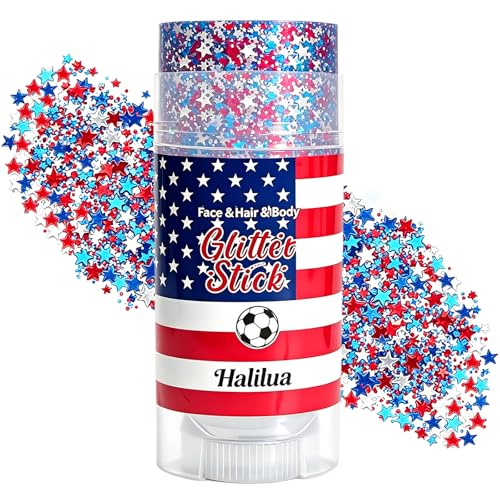 Patriotic 4th of July Glitter Stick, Sparkle Red White and Blue Face Hair Body Glitter Independence Day 250 Anniversary Party, USA Flag 4th of July Outfits and Accessories for Women Kids, Memorial Day