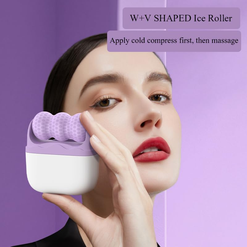 WAZXIQN Purple Ice Face & Eye Roller 2-in-1 Cooling Skin Massage Tool
