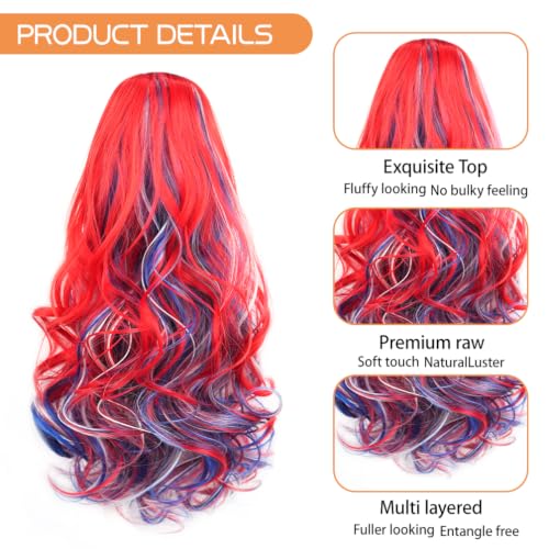 Rosmile 16 Inch Colorful Claw Clip Ponytail Extension Curly Wavy Hair, Pink Purple