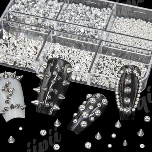 qiipii 3D Mini Metal Punk Spike Nail Charms - Silver Alloy Studs