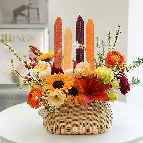 Hand-Rolled Beeswax Taper Candles - Set of 4, 8" Natural Beeswax