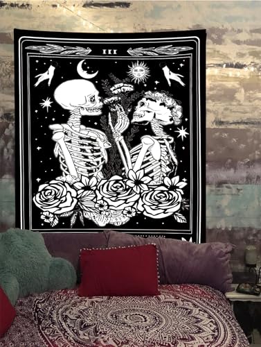 Gothic Lovers Skull Tapestry - Black & White Wall Hanging 40" x 60"