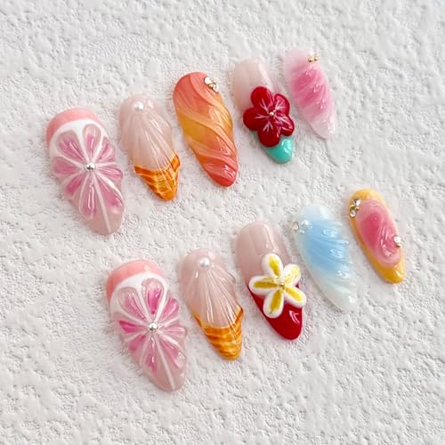 MABKJLF Luxury Press On Nails N01 - Medium Almond 3D Designs