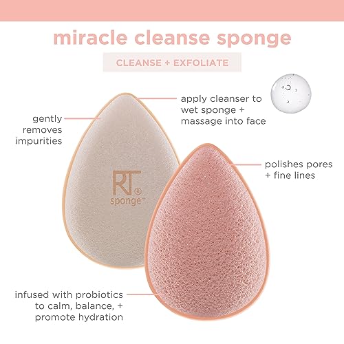 Real Techniques Miracle Cleansing Sponge 1 Count - Dual-Sided Facial Exfoliating & Hydrating Tool
